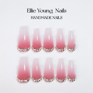 [Ombre Pink] Ellie Young Acrylic Handmade Press on Nails, Ballerina Nails, Reusable Fake Nails, Nail Polish Gel Nail Care