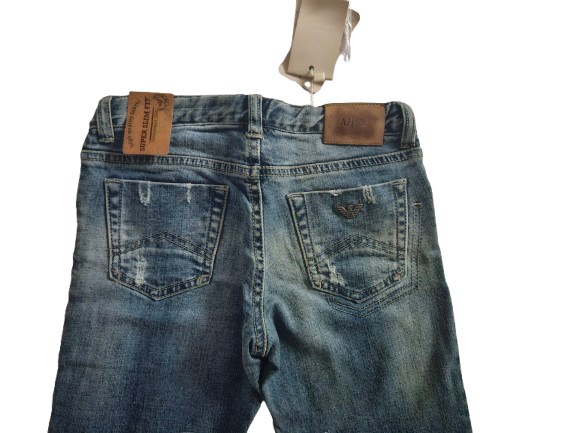 Boys Pants - Armani Junior kidswear - Light Rubbed Blue Jeans