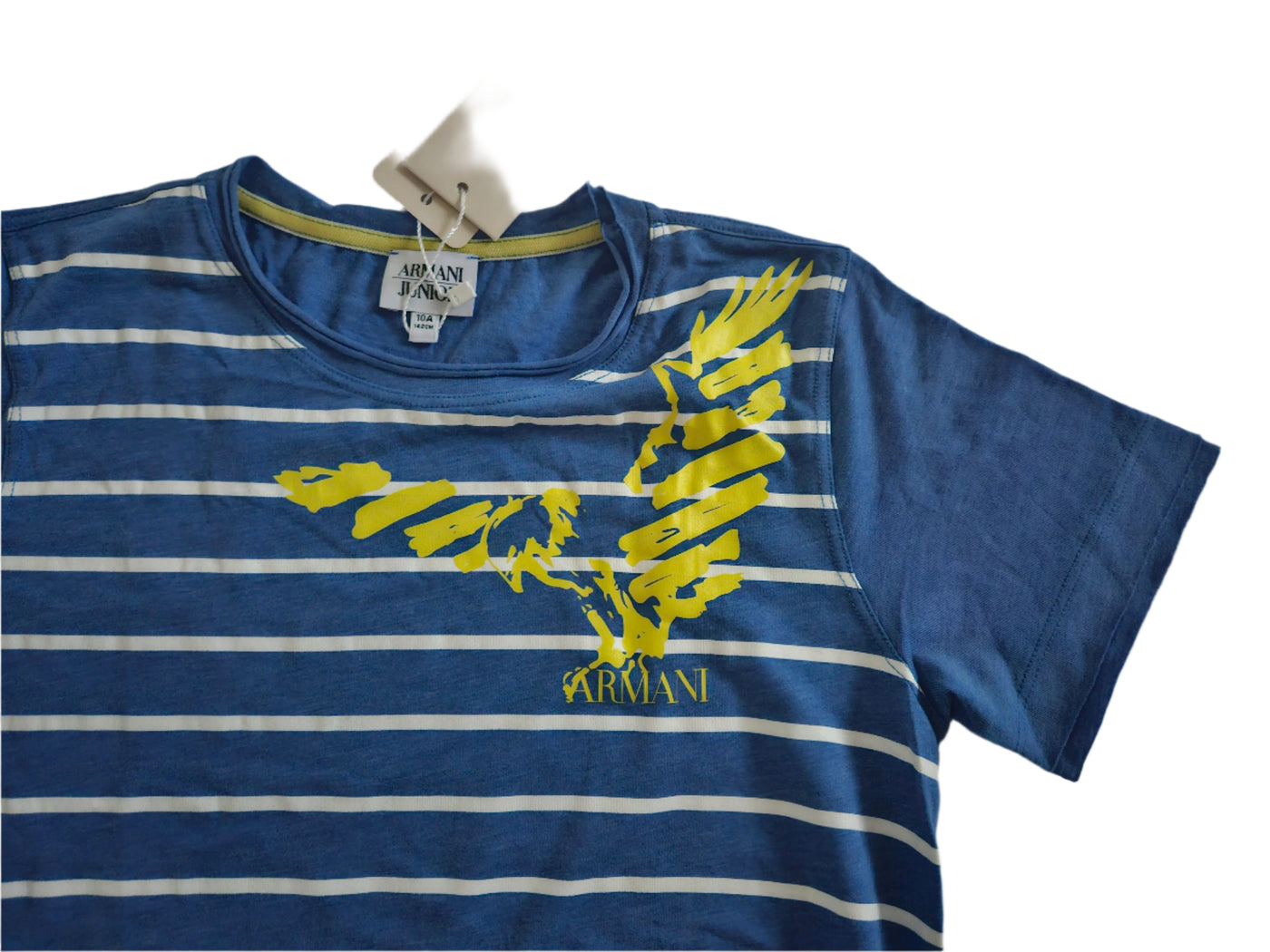 Boys T-Shirt - Armani Junior kidswear - Blue with stripes Tricot