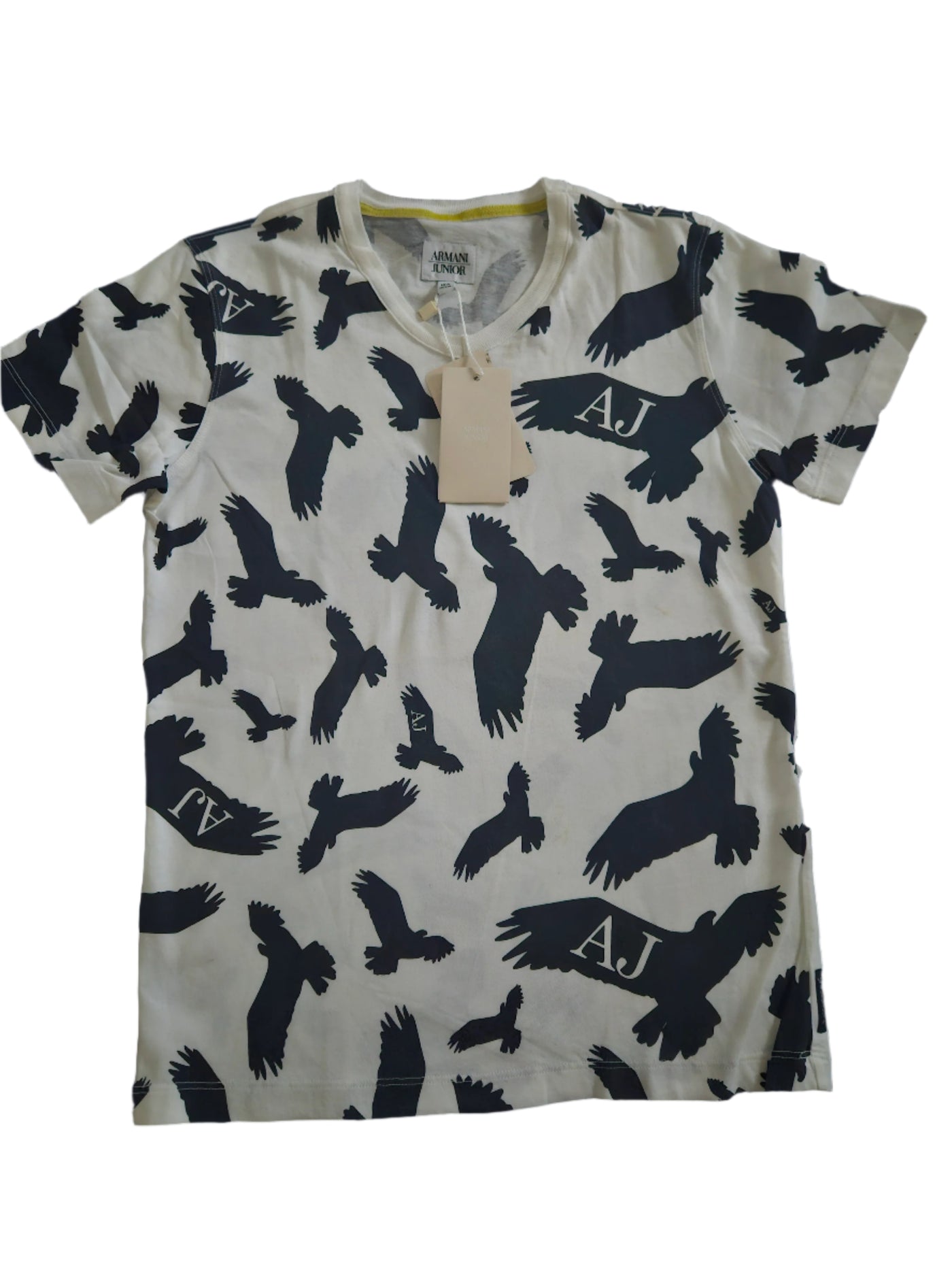 Boys T-Shirt - Armani Junior kidswear - White with black birds Tricot