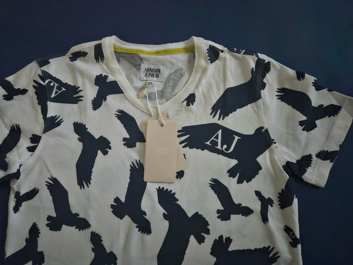 Boys T-Shirt - Armani Junior kidswear - White with black birds Tricot