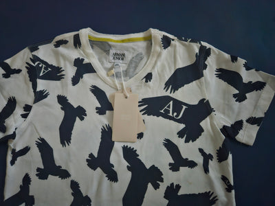 Boys T-Shirt - Armani Junior kidswear - White with black birds Tricot