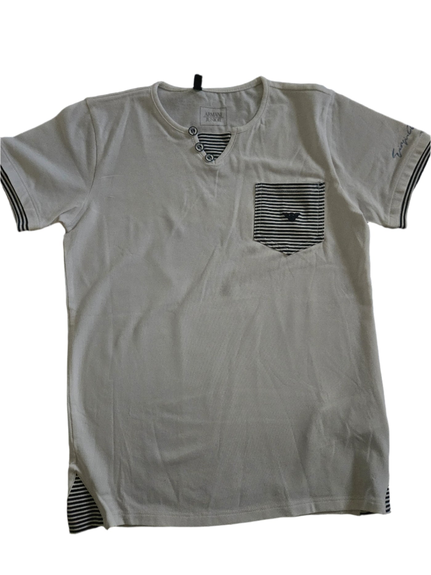 Boys T-Shirt - Armani Junior kidswear - White Tricot with sailor stripe pattern