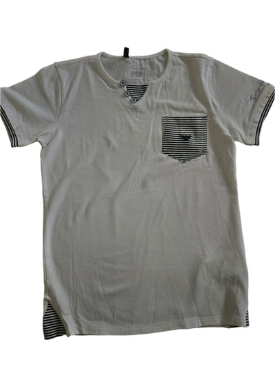 Boys T-Shirt - Armani Junior kidswear - White Tricot with sailor stripe pattern