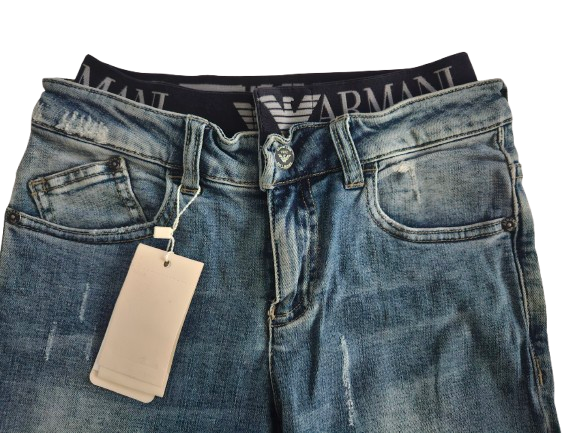 Boys Pants - Armani Junior kidswear -  Blue Rubbed Jeans
