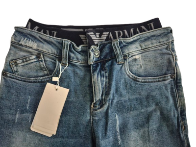 Boys Pants - Armani Junior kidswear -  Blue Rubbed Jeans