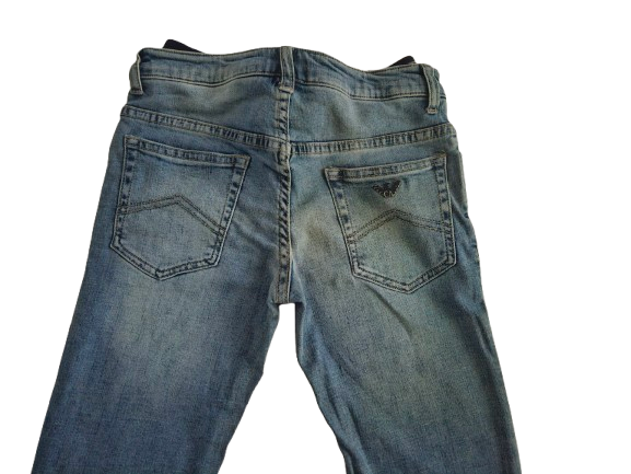 Boys Pants - Armani Junior kidswear -  Blue Rubbed Jeans