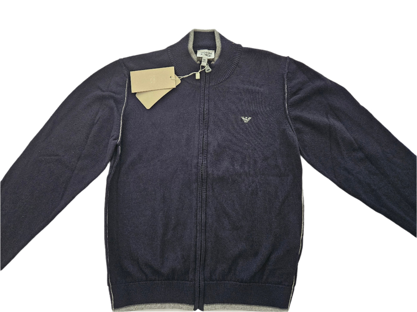 Boys Sweater - Armani Junior kidswear - Navy Zipped up Sweater