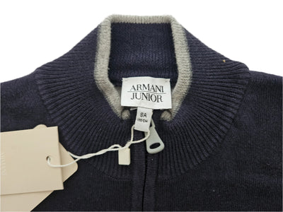 Boys Sweater - Armani Junior kidswear - Navy Zipped up Sweater