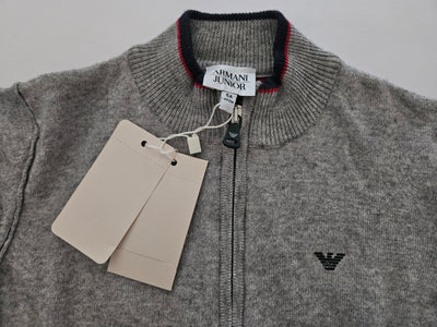 Boys Sweater - Armani Junior kidswear - Gray Zipped up Sweater
