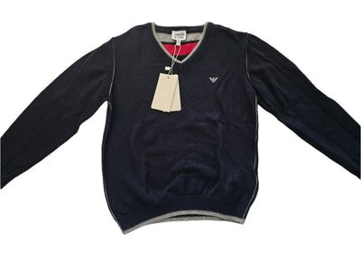 Boys Sweater - Armani Junior kidswear -  Navy Vneck Jumper