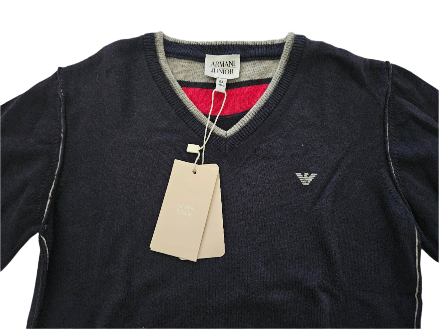 Boys Sweater - Armani Junior kidswear -  Navy Vneck Jumper