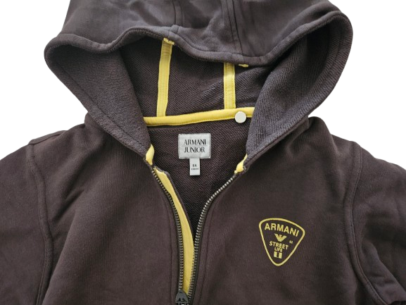 Boys Sweatshirt - Armani Junior kidswear - Brown Zipped up Hoodie