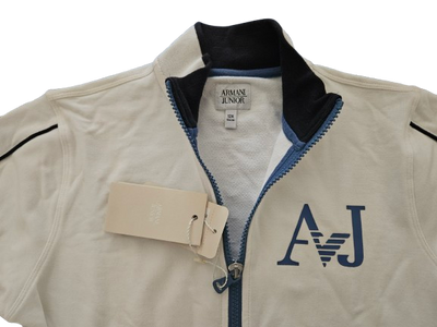Boys Sweatshirt - Armani Junior kidswear - white Zipped up Sweatshirt