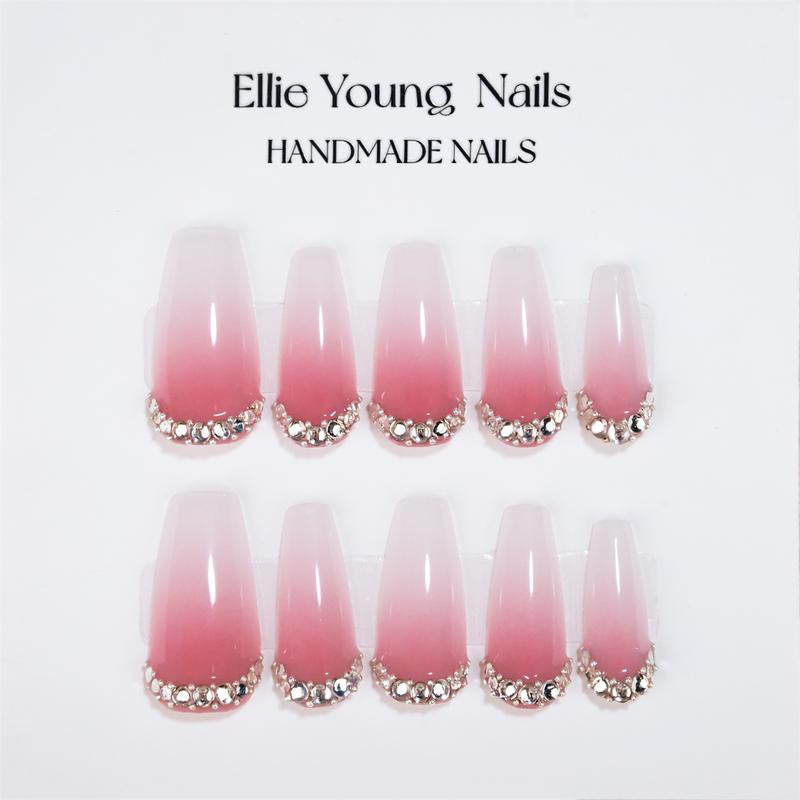 [Ombre Pink] Ellie Young Acrylic Handmade Press on Nails, Ballerina Nails, Reusable Fake Nails, Nail Polish Gel Nail Care