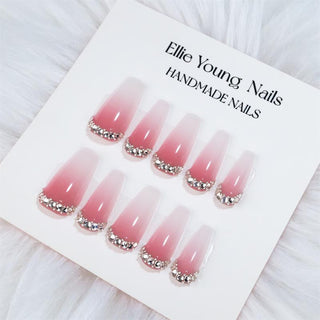 [Ombre Pink] Ellie Young Acrylic Handmade Press on Nails, Ballerina Nails, Reusable Fake Nails, Nail Polish Gel Nail Care